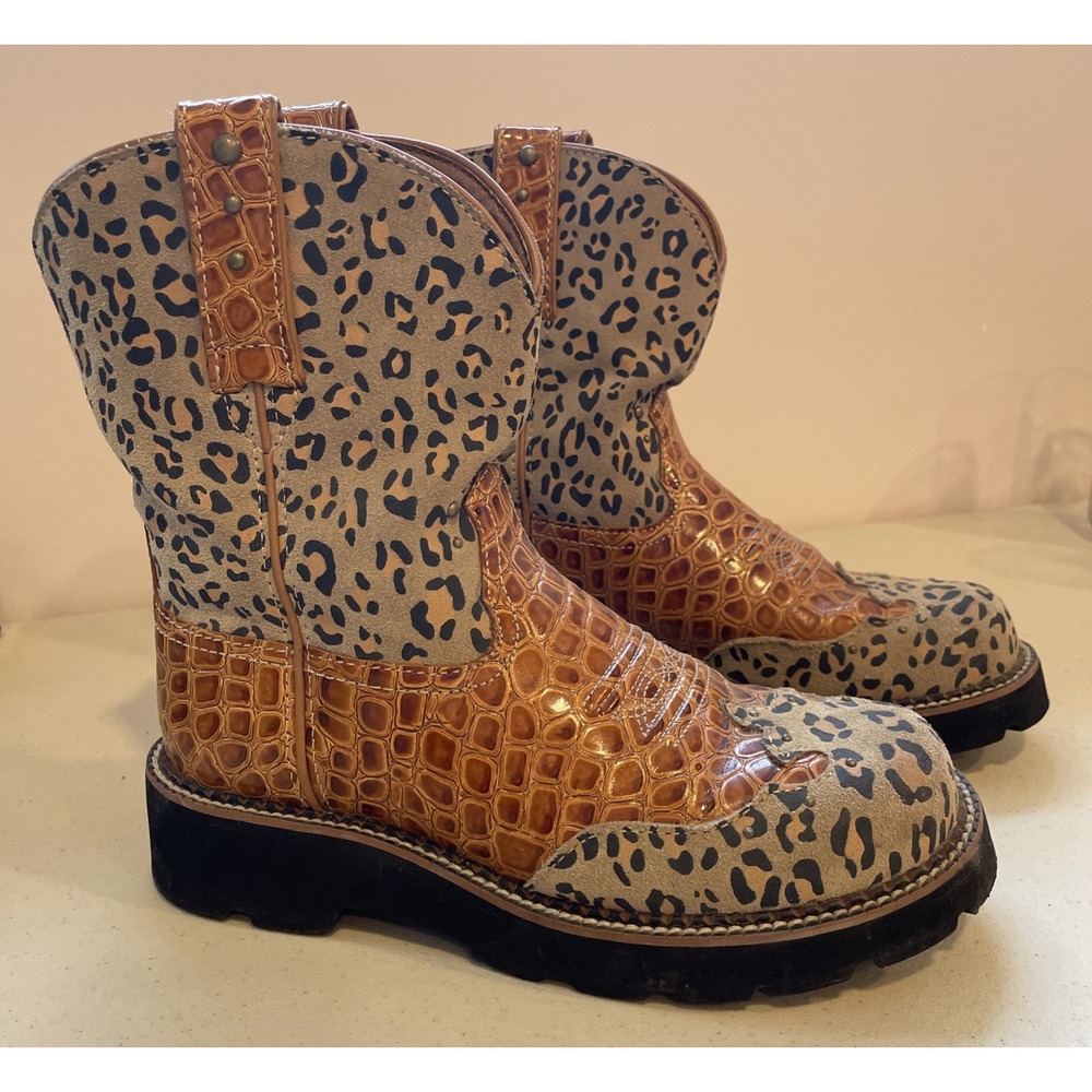 Womens Aristide FATBABY Boots Size 8 B Leopard Croc Brown Western Cowgirl
